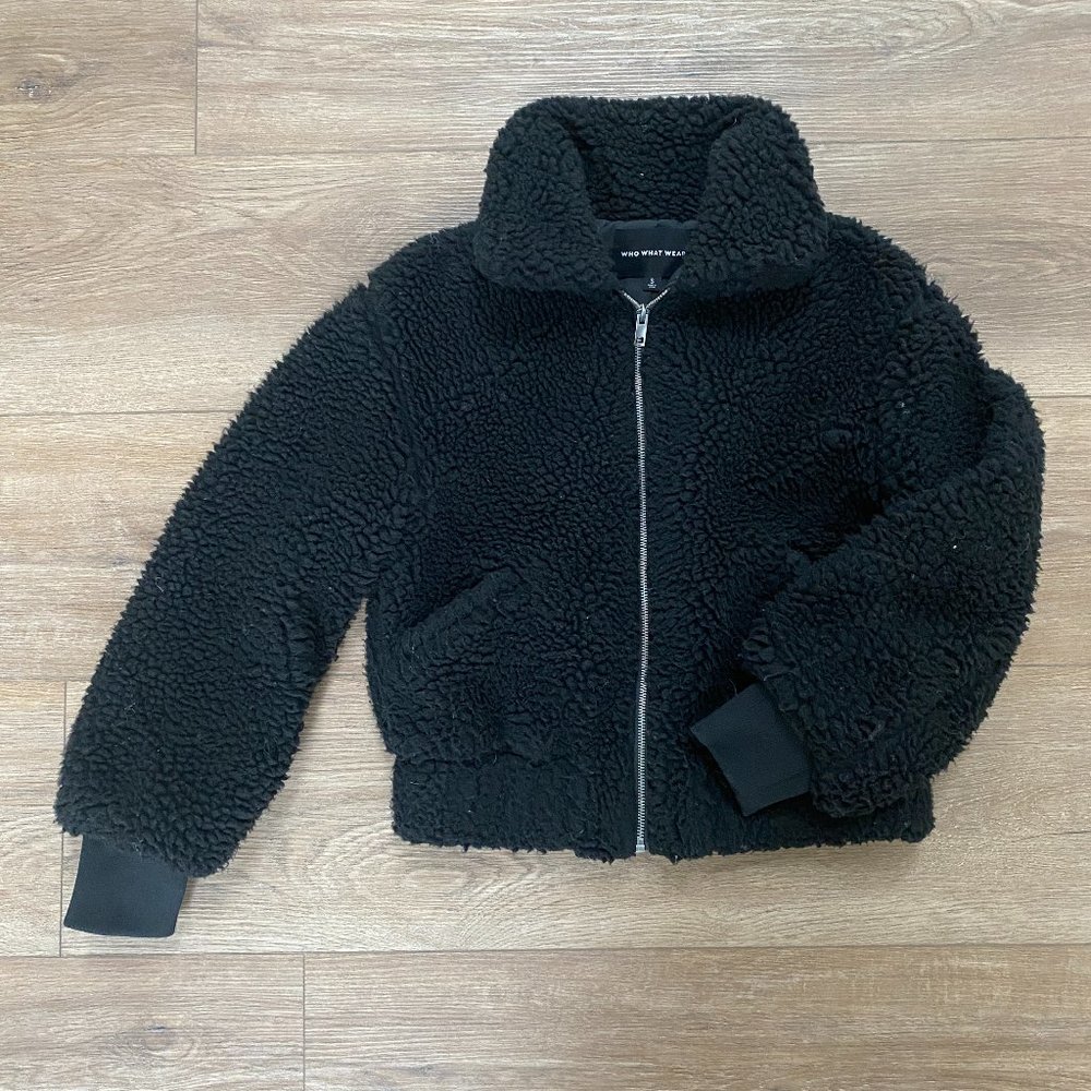 Target 'Who What Wear' Cropped Black Teddy Sherpa Jacket — S